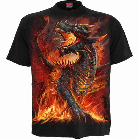 Spiral Draconis Kids' Fire Dragon T-Shirt, Black 100% Cotton