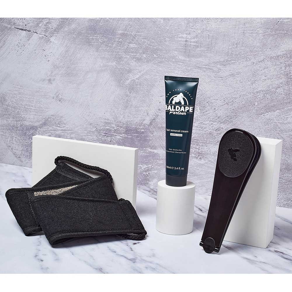 Back Hair Removal Kit for Men – Cream, Extendable Applicator & Loofah