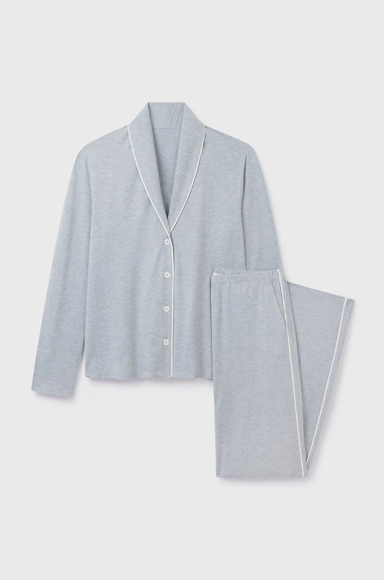 Women's Pyjama Set – Micro Modal, Shawl Collar, Light Grey