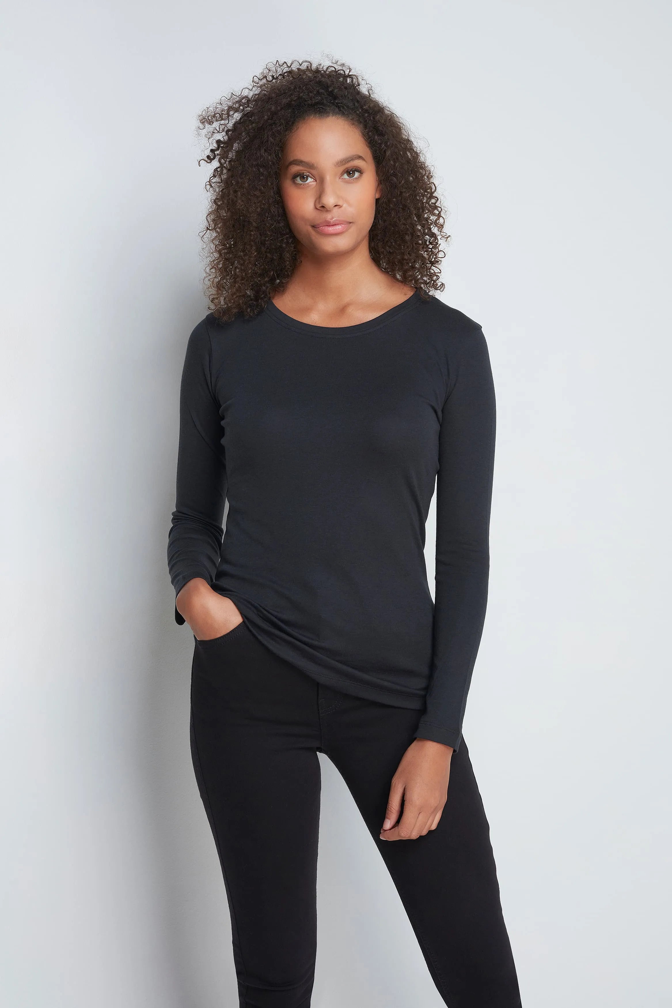 Women's Long Sleeve Crew Neck T-Shirt – Cotton Modal, UK 6-18
