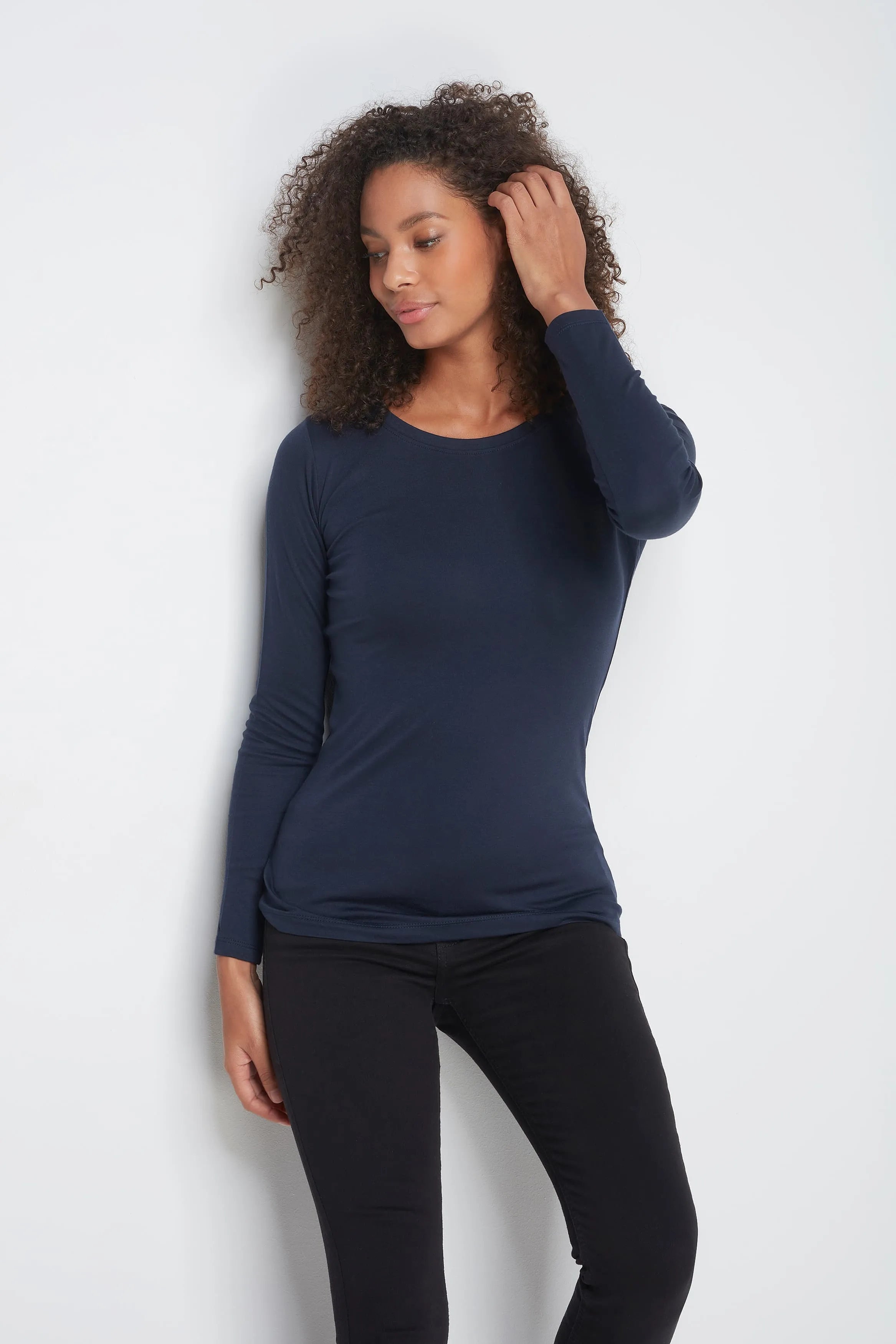 Women's Long Sleeve Crew Neck T-Shirt – Cotton Modal, UK 6-18