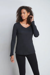 Women's Long Sleeve V-Neck T-Shirt – Cotton Modal, UK 8-16