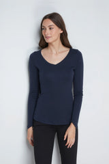 Women's Long Sleeve V-Neck T-Shirt – Cotton Modal, UK 8-16