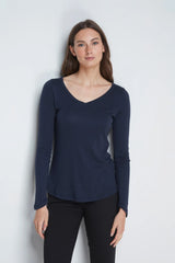 Women's Long Sleeve V-Neck T-Shirt – Cotton Modal, UK 8-16