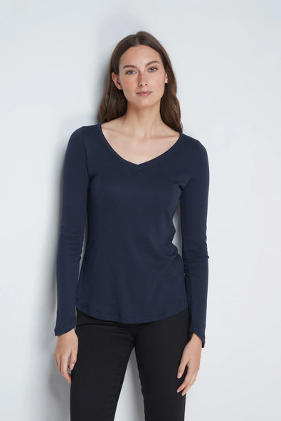 Women's Long Sleeve V-Neck T-Shirt – Cotton Modal, UK 8-16