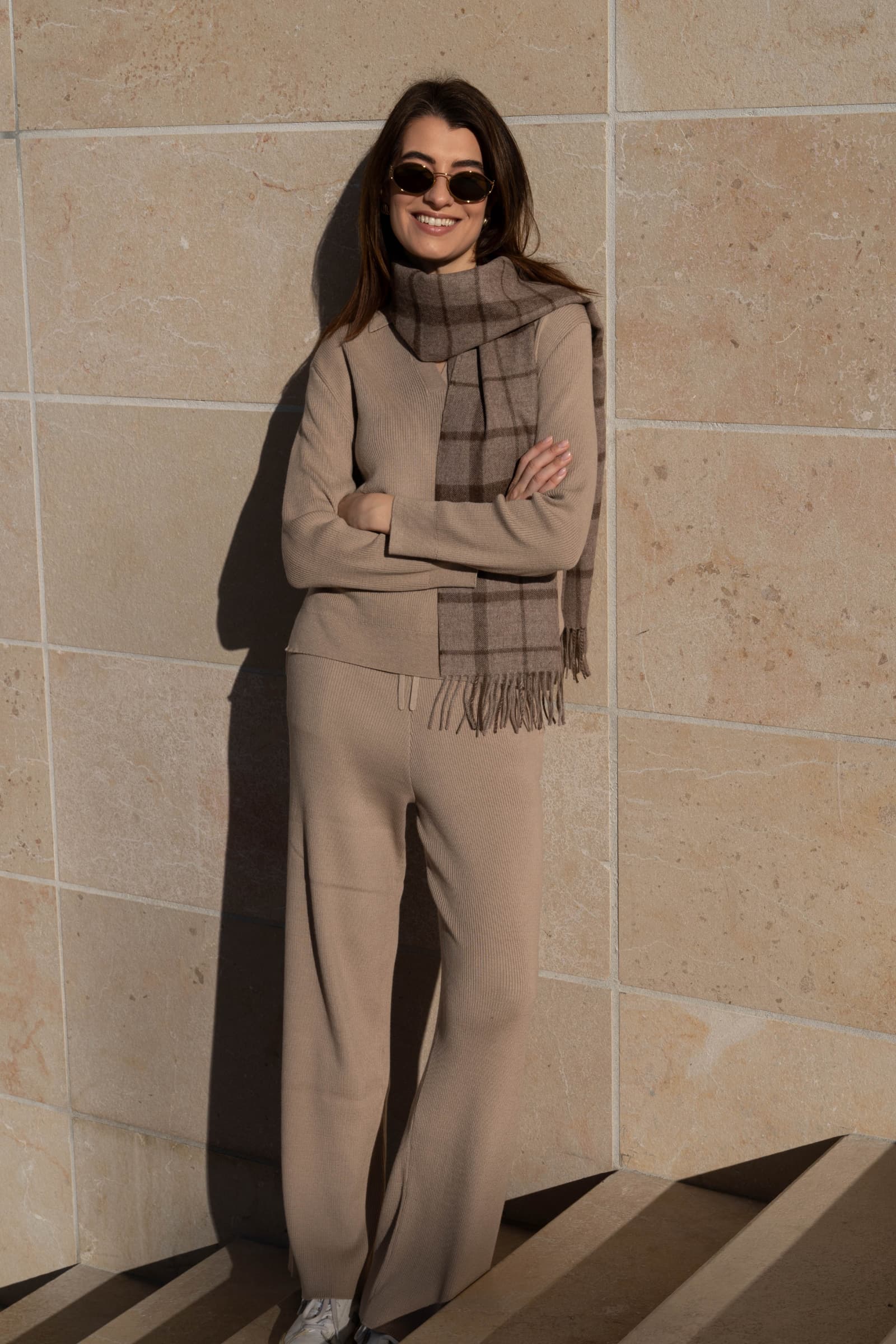 Ribbed Lounge Trousers – Pima Cotton & Baby Alpaca, Wide Leg