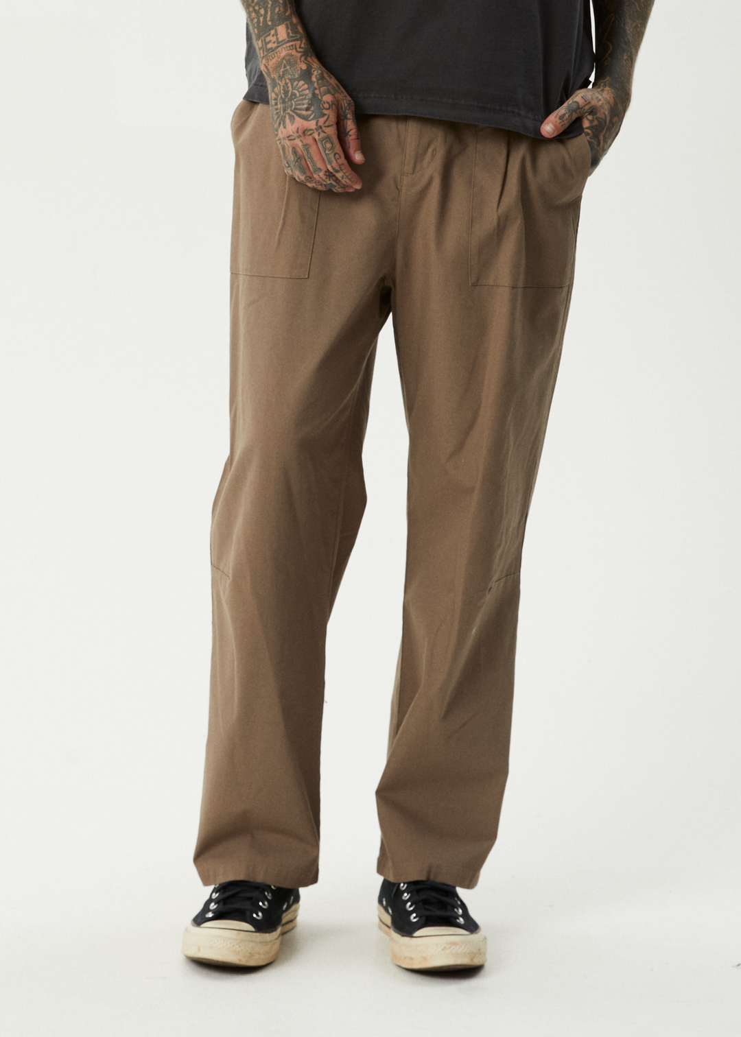 Afends Men's Glider Pleated Wide Leg Trousers, Recycled Cotton Blend