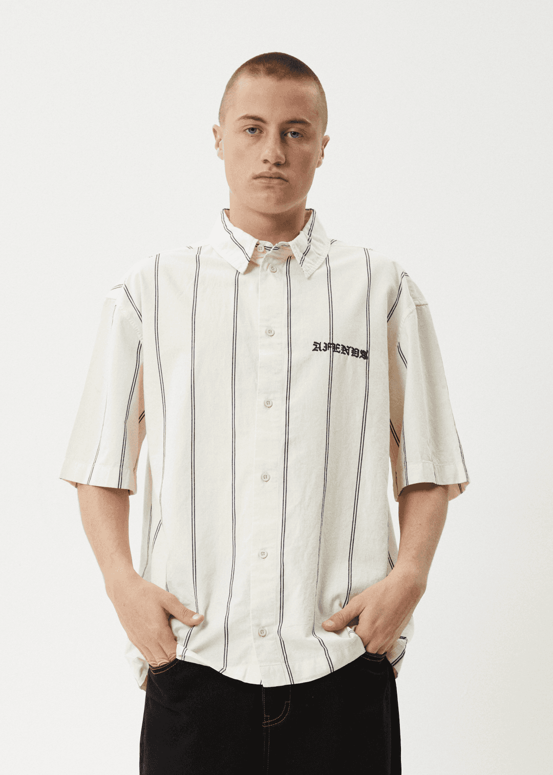 Afends Men's Fineline Short Sleeve Shirt, Organic Cotton Twill