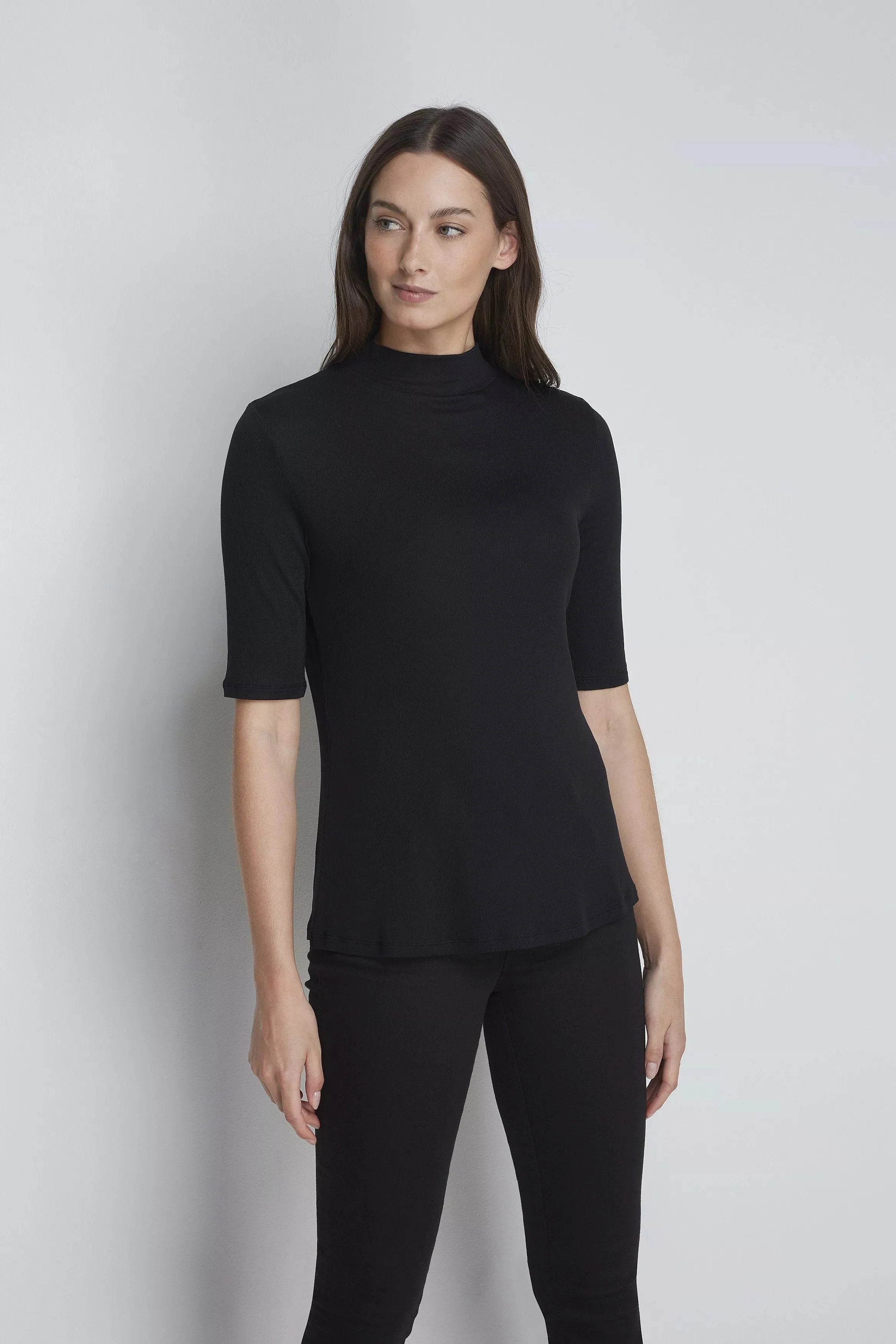 Women's Mock Neck Top – Ribbed TENCEL Modal, Half Sleeve, UK 8-16