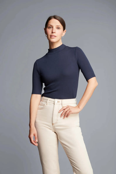 Women's Mock Neck Top – Ribbed TENCEL Modal, Half Sleeve, UK 8-16