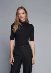 Women's Mock Neck Top – Ribbed TENCEL Modal, Half Sleeve, UK 8-16