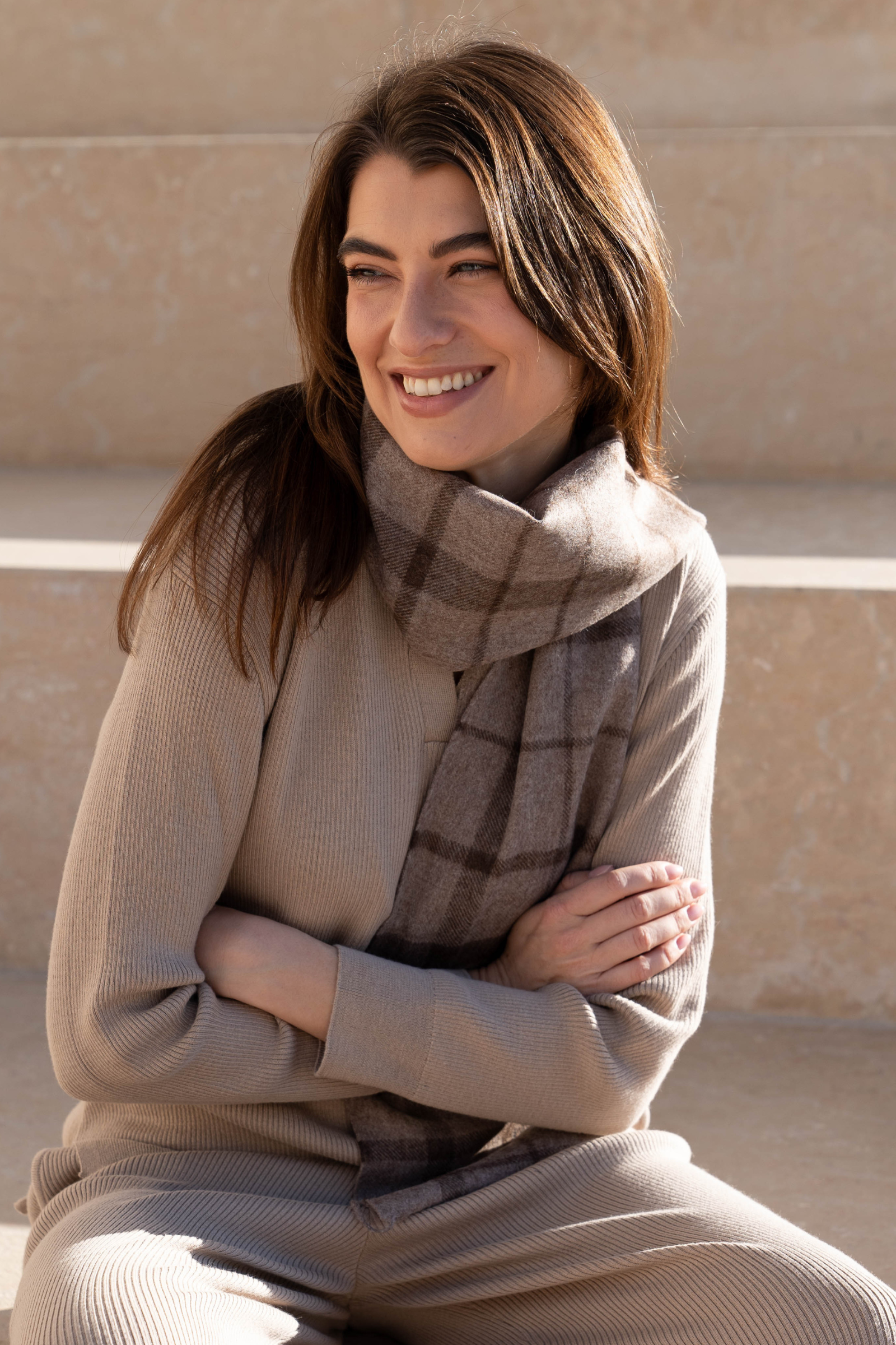 Alpaca Plaid Scarf – Undyed Natural Fibres, Brushed Finish