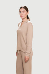 Ribbed Lounge Jumper – Pima Cotton & Baby Alpaca, Polo Collar
