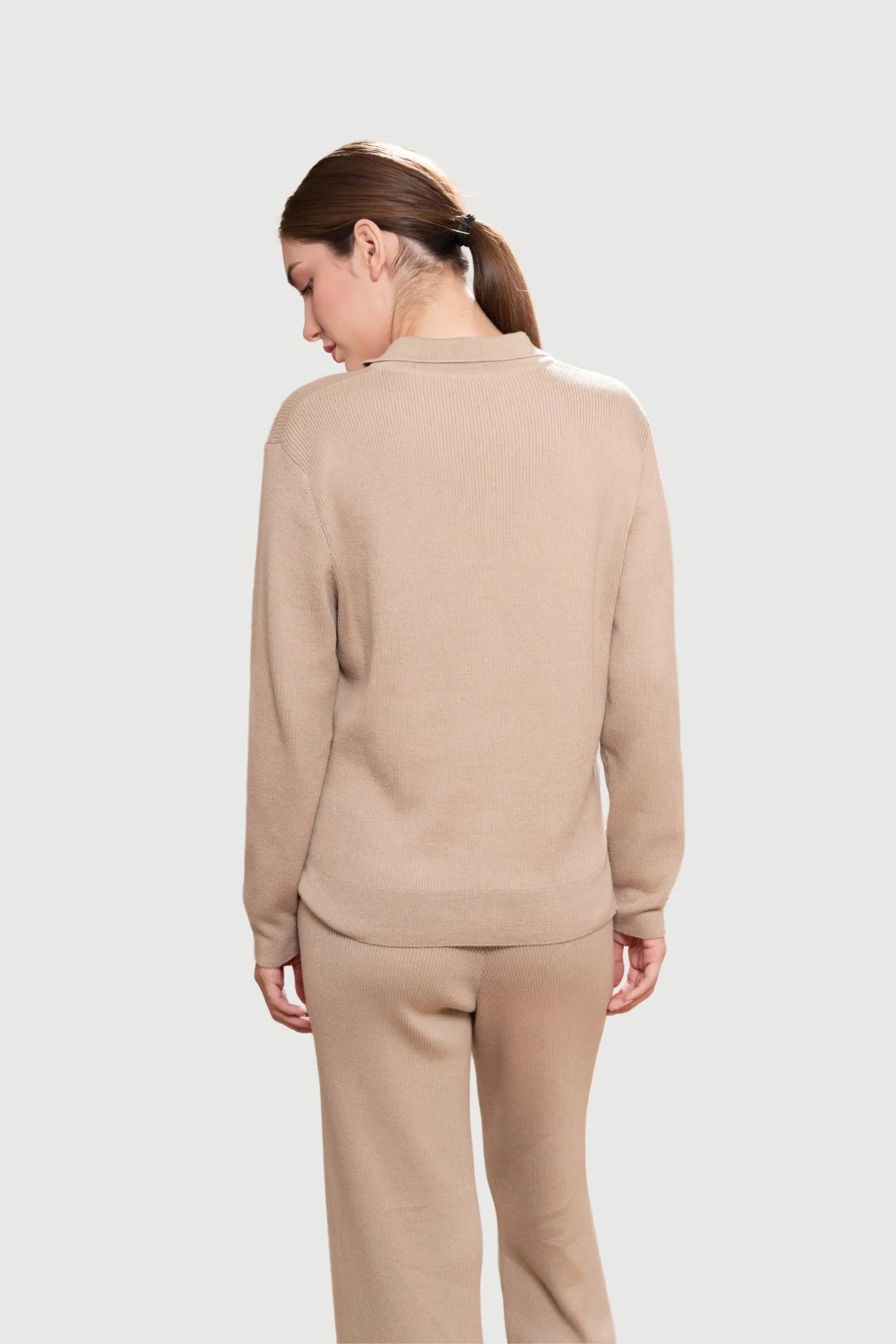 Ribbed Lounge Jumper – Pima Cotton & Baby Alpaca, Polo Collar