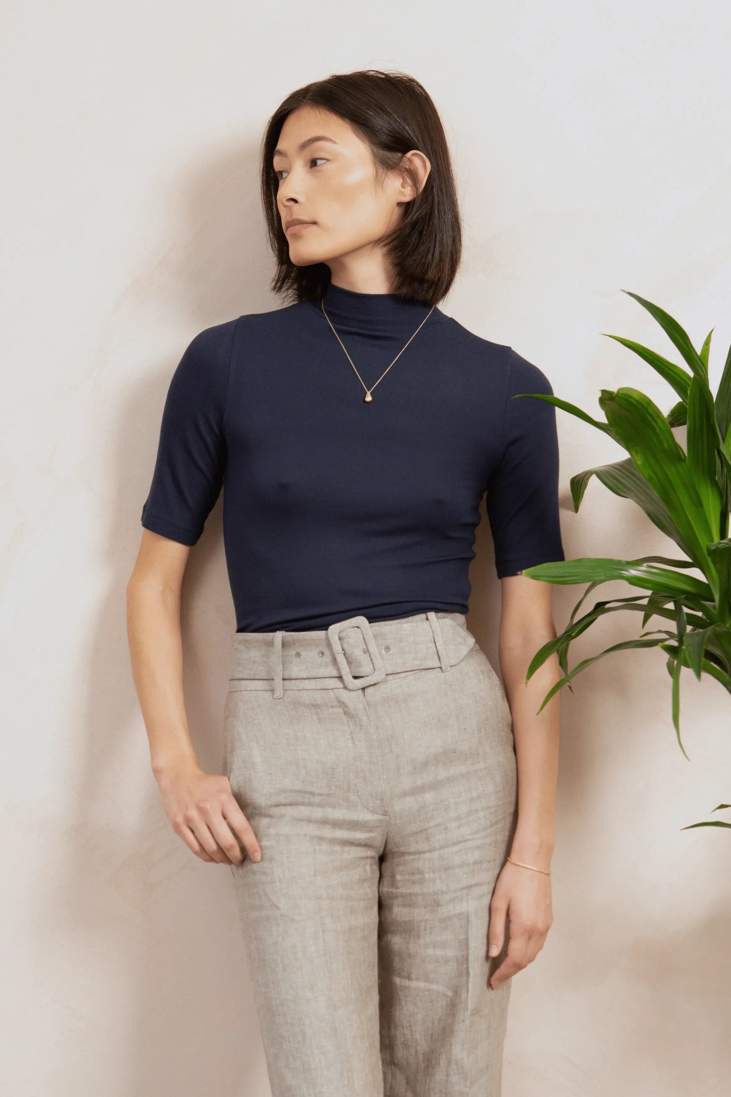 Women's Mock Neck Top – Ribbed TENCEL Modal, Half Sleeve, UK 8-16