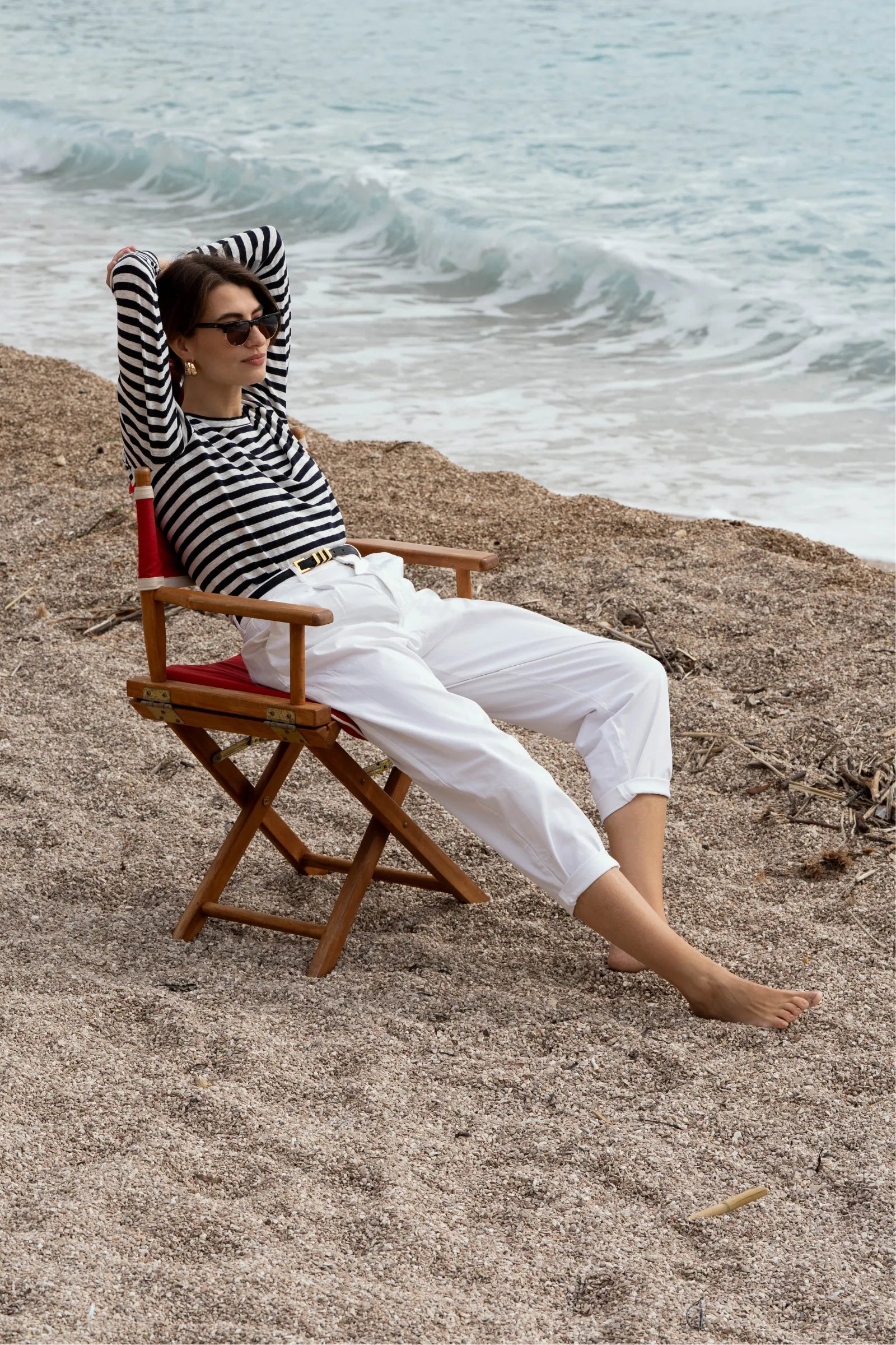 Women's Striped Linen Long Sleeve Top – Breton Stripe, UK 8-16