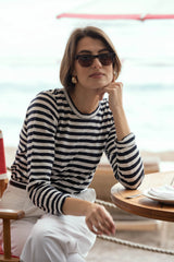 Women's Striped Linen Long Sleeve Top – Breton Stripe, UK 8-16