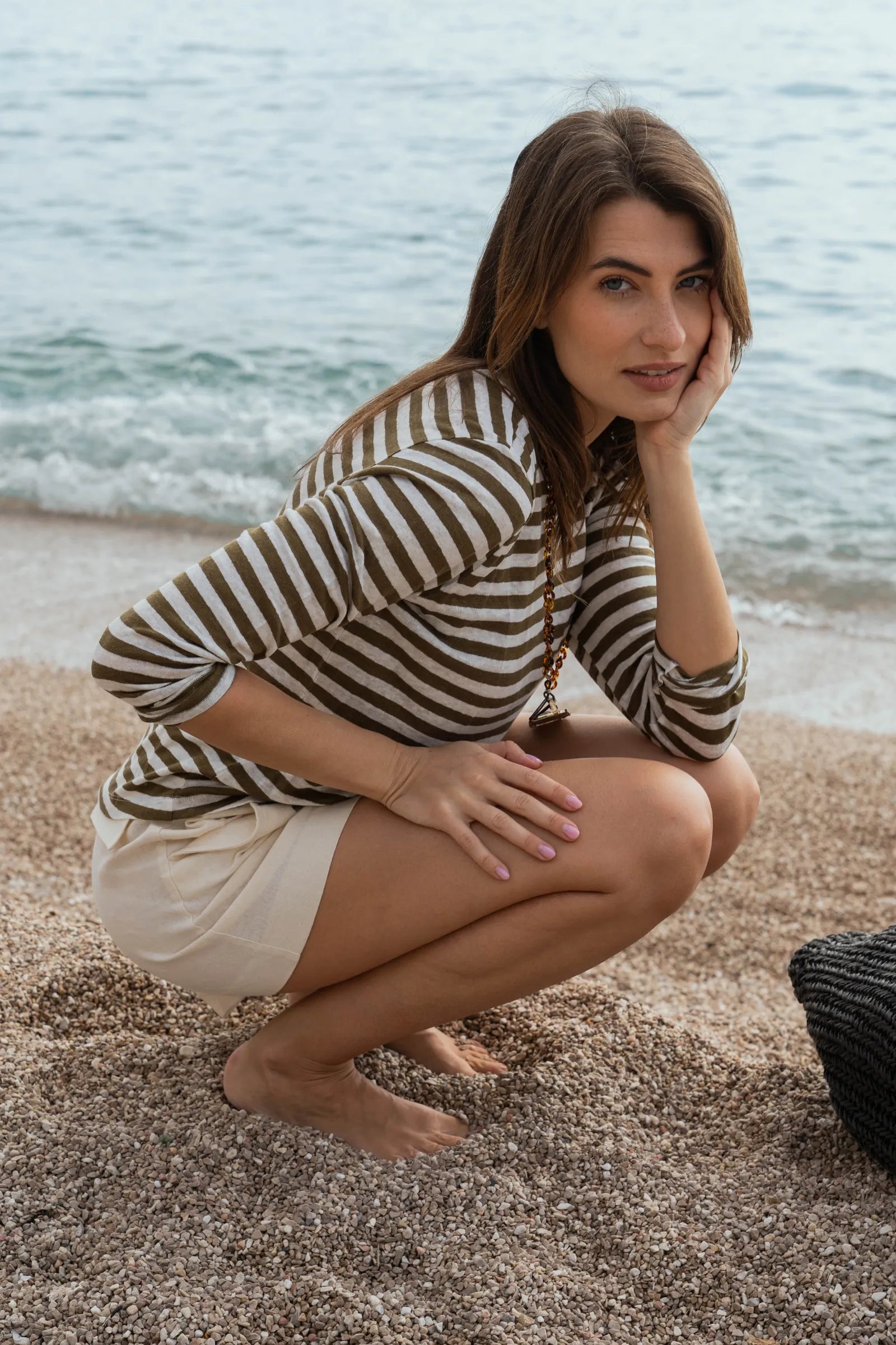 Women's Striped Linen Long Sleeve Top – Breton Stripe, UK 8-16