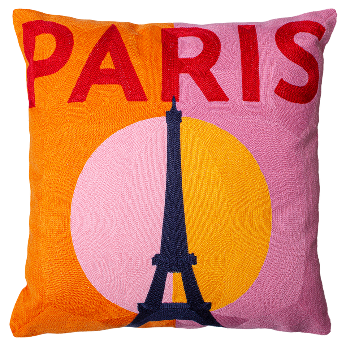 Paris Eiffel Tower Needlepoint Cushion, Pink & Orange, 45cm