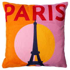 Paris Eiffel Tower Needlepoint Cushion – Pink & Orange, 45cm
