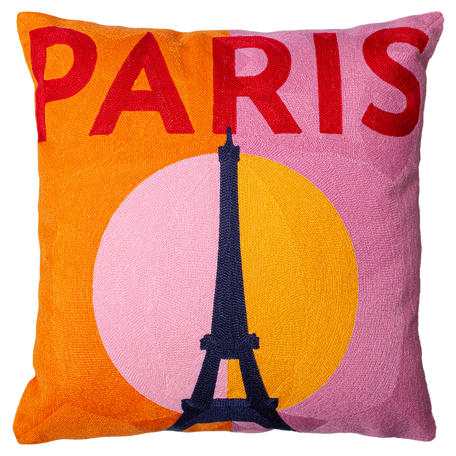 Paris Eiffel Tower Needlepoint Cushion – Pink & Orange, 45cm