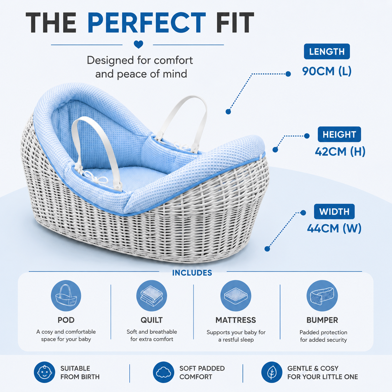 Wicker Deluxe Pod Moses Basket with Stand – Newborn Basket