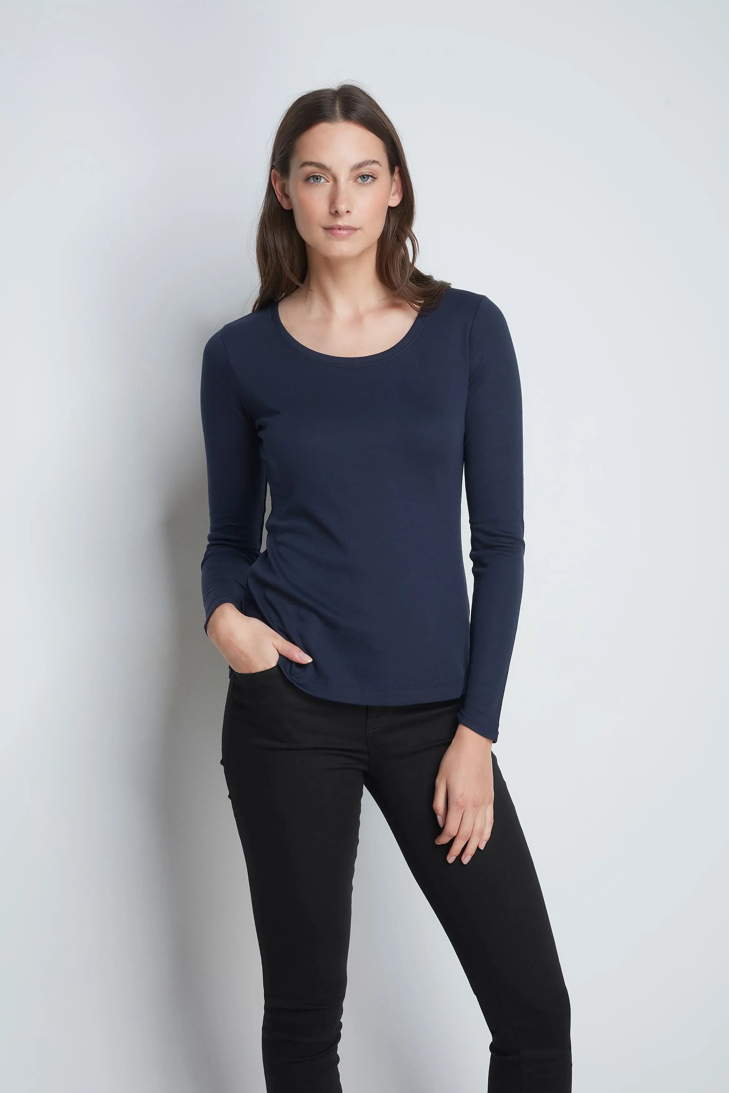 Women's Long Sleeve Scoop Neck T-Shirt – Cotton Modal, UK 6-18