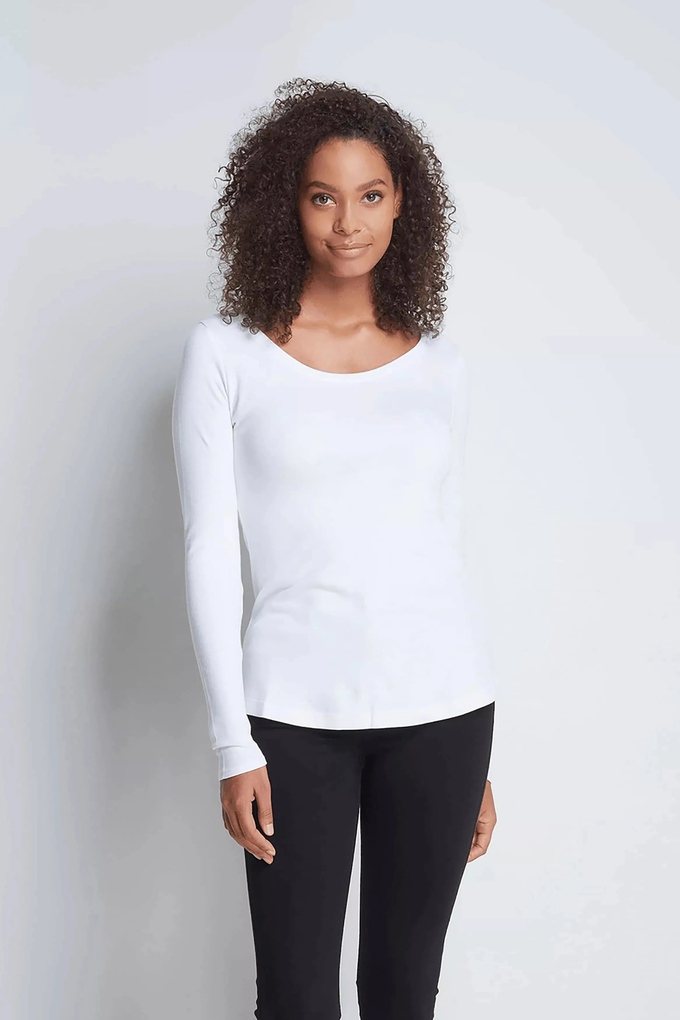 Women's Long Sleeve Scoop Neck T-Shirt – Cotton Modal, UK 6-18