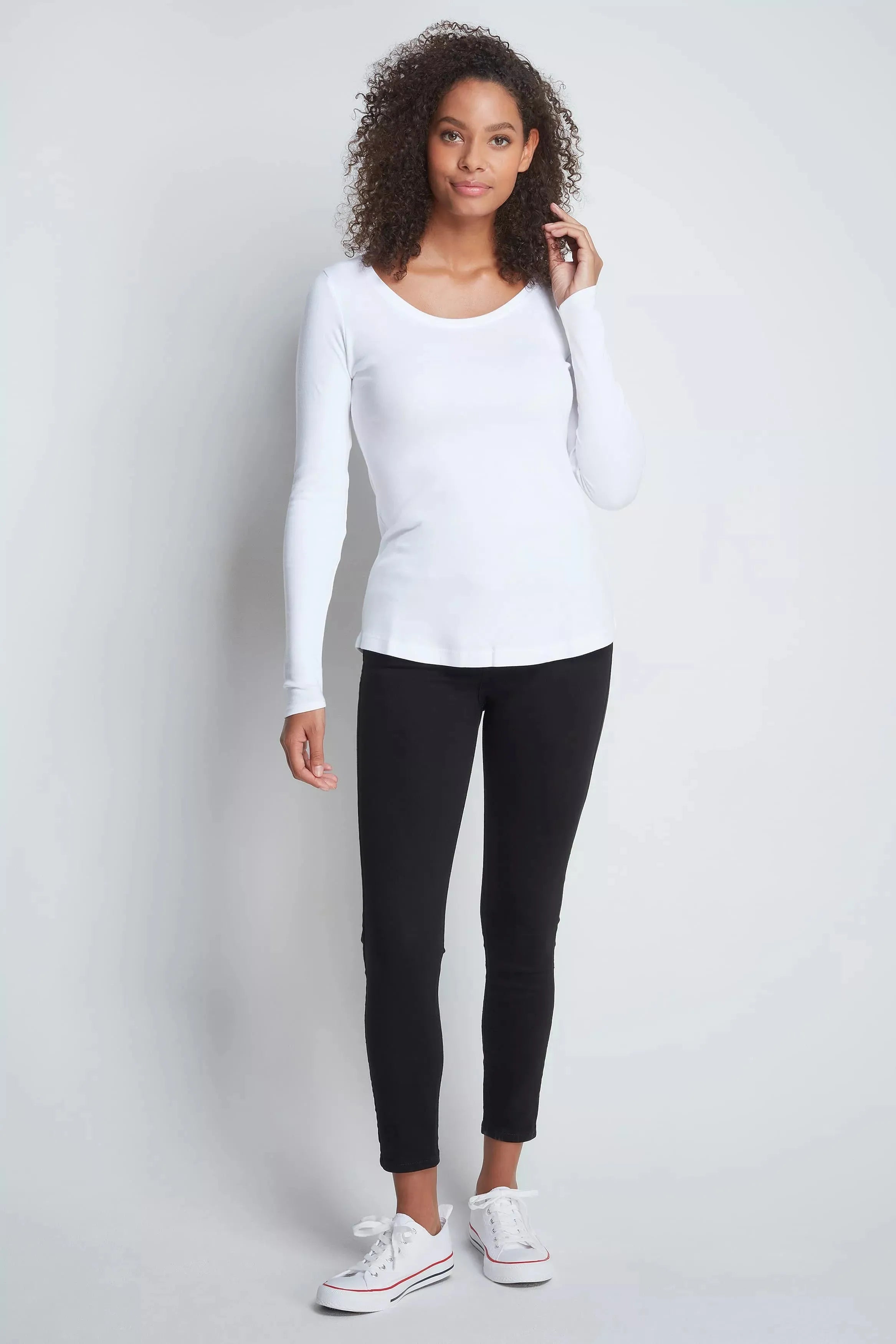 Women's Long Sleeve Scoop Neck T-Shirt – Cotton Modal, UK 6-18