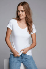 Women's V-Neck T-Shirt – Cotton Modal, UK 8-18, Made in Portugal