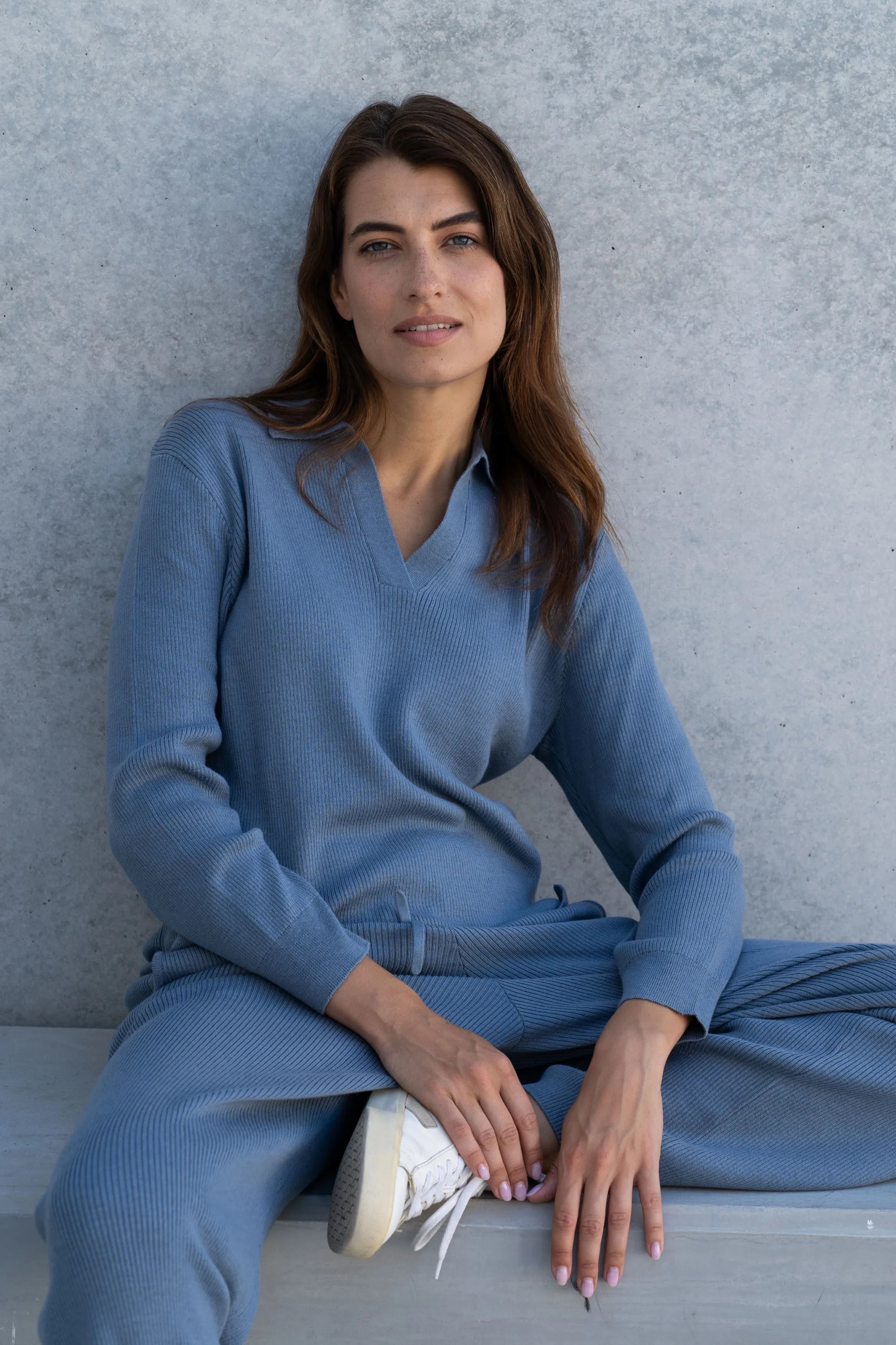 Ribbed Lounge Jumper – Pima Cotton & Baby Alpaca, Polo Collar