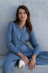 Ribbed Lounge Trousers – Pima Cotton & Baby Alpaca, Wide Leg