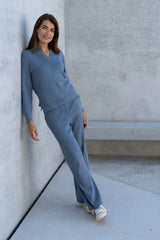 Ribbed Lounge Trousers – Pima Cotton & Baby Alpaca, Wide Leg