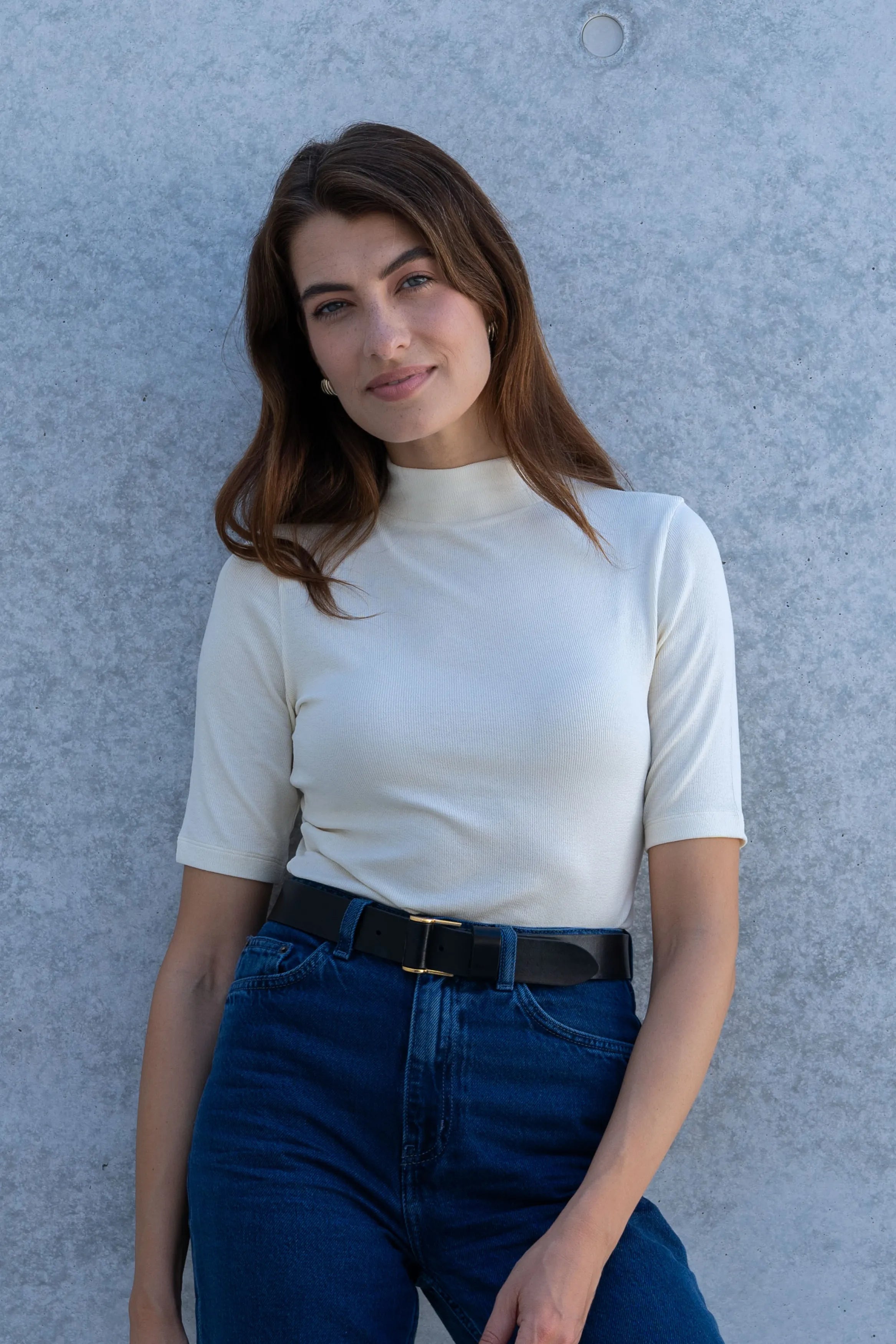 Women's Mock Neck Top – Ribbed TENCEL Modal, Half Sleeve, UK 8-16