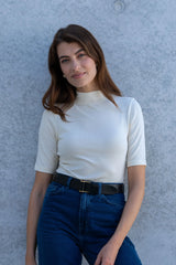 Women's Mock Neck Top – Ribbed TENCEL Modal, Half Sleeve, UK 8-16