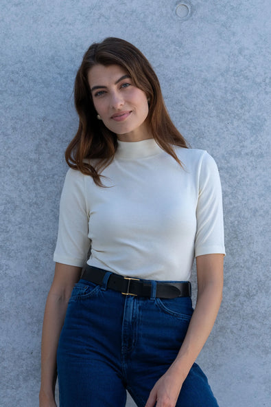 Women's Mock Neck Top – Ribbed TENCEL Modal, Half Sleeve, UK 8-16
