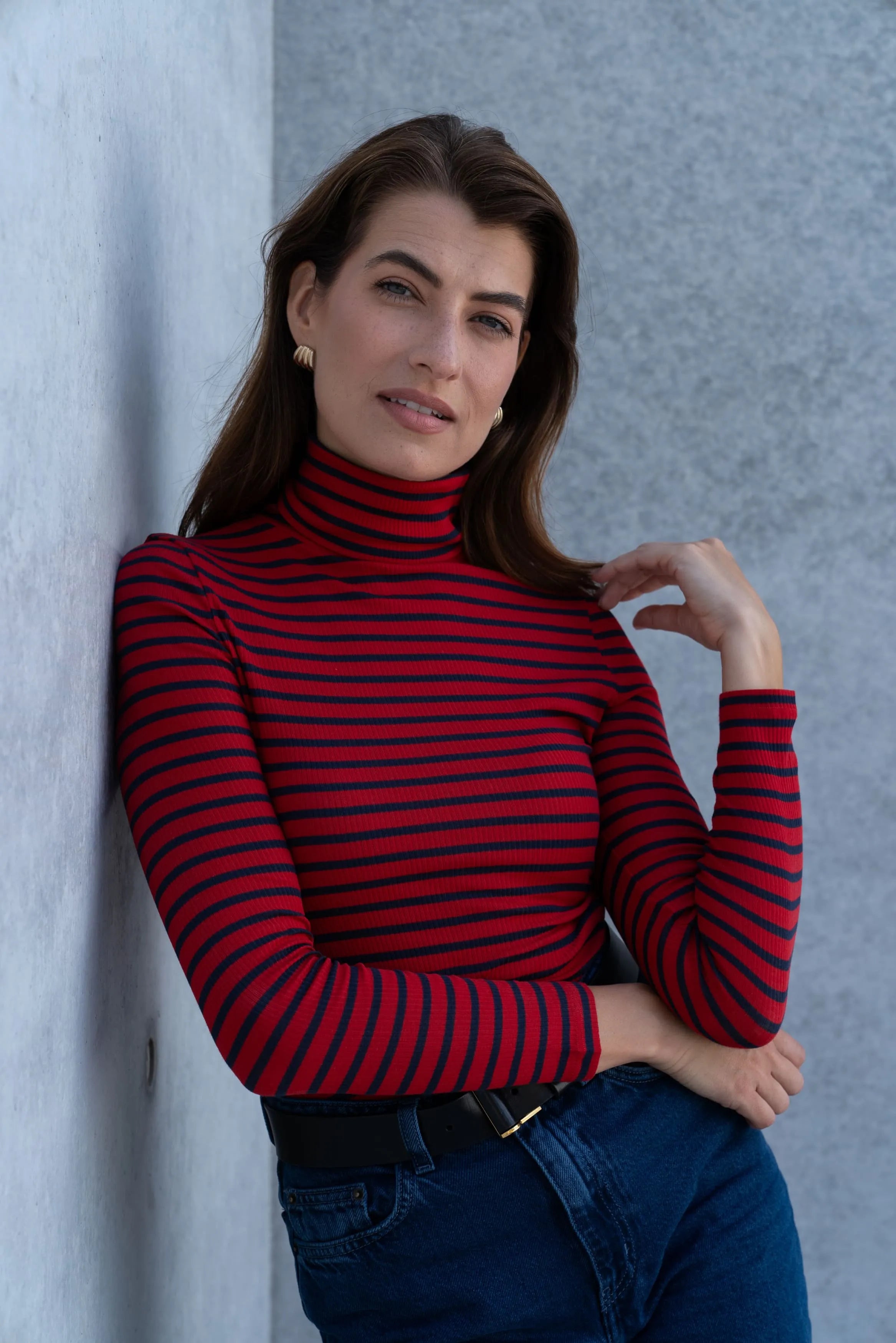 Women's Striped Cotton Roll Neck – Long Sleeve, Seven Colours, UK 8-16