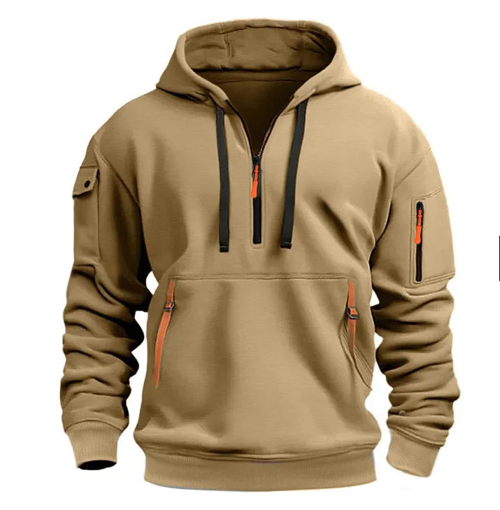 Men's Half-Zip Sports Hoodie with Zip Pockets