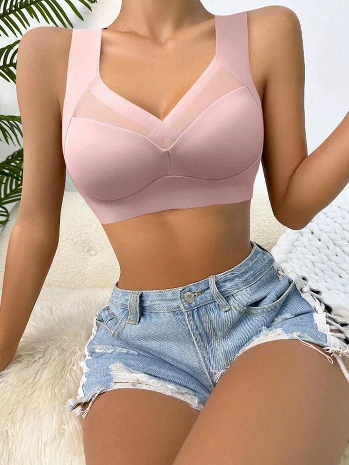 3-Piece Seamless Lace Bralette Set, Wireless Push-Up Sports Bra