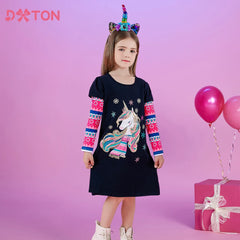 Girls' Christmas Unicorn Snowflake Dress