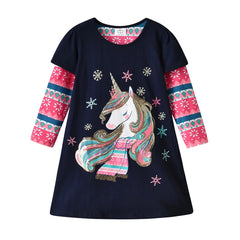 Girls' Christmas Unicorn Snowflake Dress