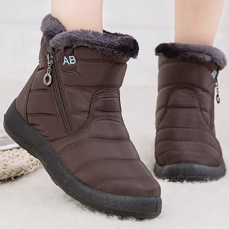 Women's Faux Fur Trim Low Heel Ankle Boots