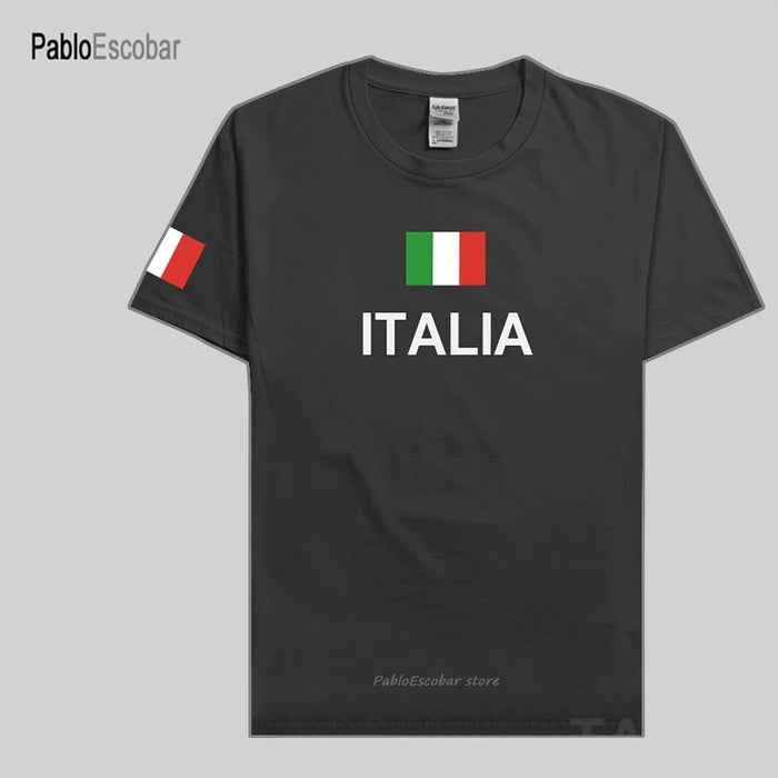 Italy National Team T-Shirt, Men's Casual Cotton Sports Tee, black