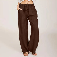 Women's High-Waisted Cotton Linen Wide-Leg Trousers – Casual Loose Fit