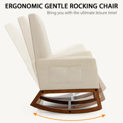 GOFLAME Modern Upholstered Rocking Chair – Fabric Armchair with Wooden Base