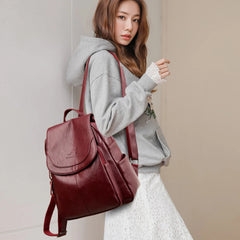 Women's Large Capacity PU Leather Backpack – Stylish Travel & School Bag