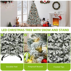 Snow Flocked Pre-Lit Christmas Tree with 8 Light Modes