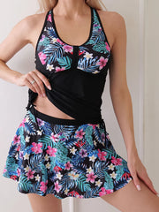 TideBloom Crisscross Tankini with Skirt – Floral Swim Set