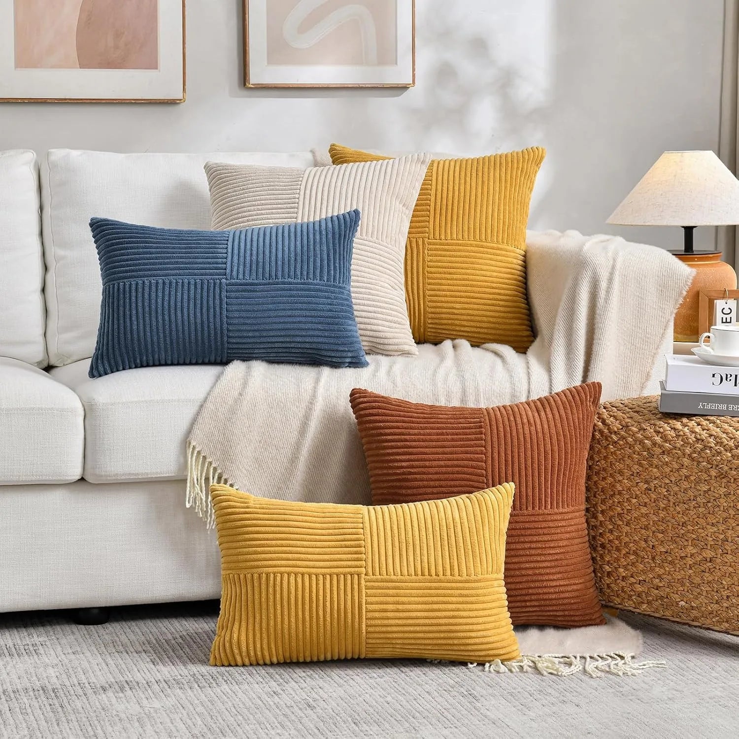 Corduroy Patchwork Cushion Cover