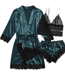Satin Lace Trim Pajama Set